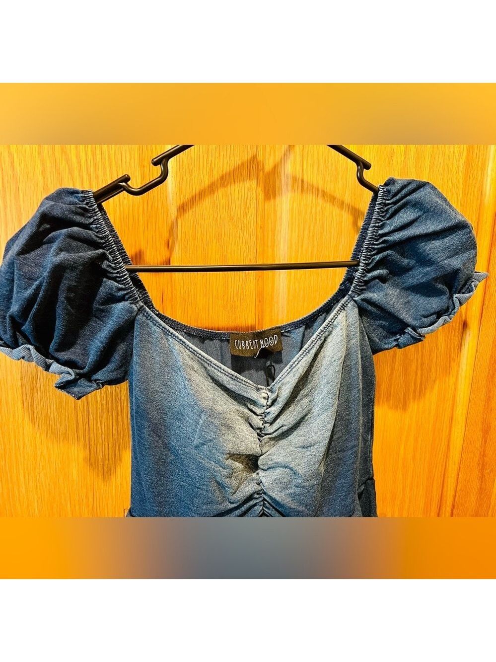 NWT XS Dolls Kill Current Mood Chasin’ Rainbows Mini Dress in Denim - Picture 7 of 12